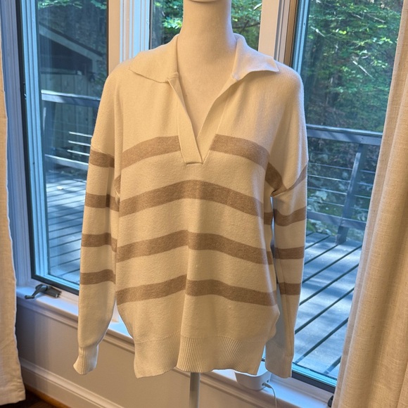 Cynthia Rowley Striped Cream and Tan Women's Oversized Sweater - Picture 1 of 10